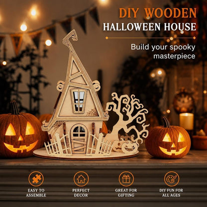 3D Wooden Halloween Ghost House,DIY PuzzleModel Haunted Spooky BuildingKit