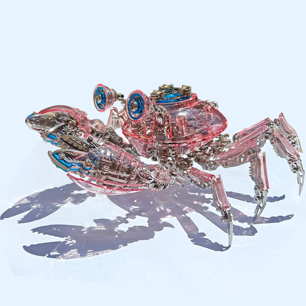 Mechanical Crab Model Kit | 3D Metal Puzzle for Adults | Articulated Alloy and Steel Construction | Movable Legs and Claws | DIY Assembly Model | LED Light Feature | Display Ornament and Gift (Pink)