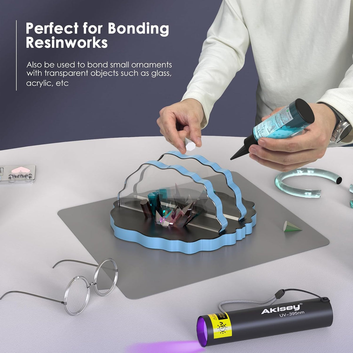 Akisey 50g UV Resin Kit with Light for Bonding & Fast Curing in Seconds