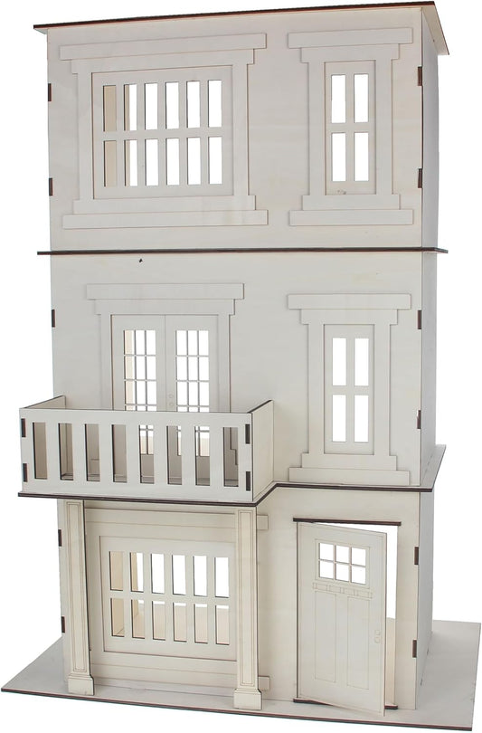 Make Market DIY Miniature Townhome Kit, 1:12 Scale Unfinished Plywood House, Natural, 30" Height, 21-Piece Set