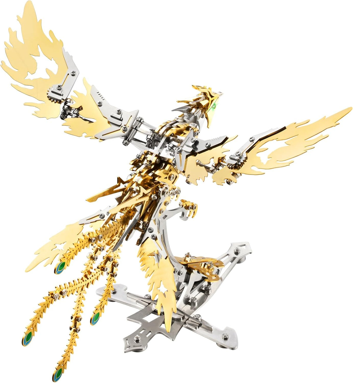 OreilleStar 3D Metal Ornithopter Puzzles for Adults Model Kits: DIY Assembly Mechanical Phoenix Stainless Steel Animal Bird Toy Building Block Birthday Gifts for Men Women (Gold Phoenix)