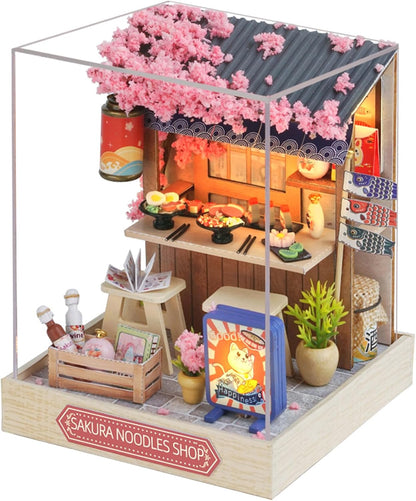 Lannso DIY Dollhouse Miniature Kit, Doll House Kit with Dust Proof Cover, Mini Handmade Wooden Dollhouse Toys for Adult Gift(QT41)