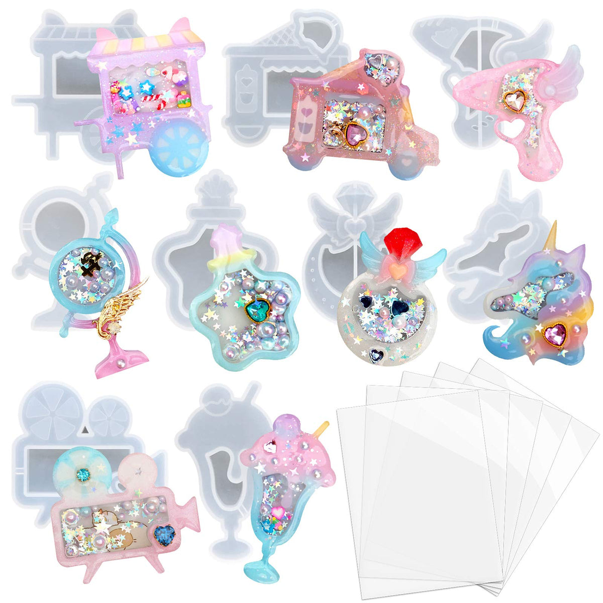 Alphabet Resin Shaker Molds Kawaii Keychain Charm Large and Small Set Pack of 107 Silicone Trays Seal Films Precision Tip Applicator Bottle Kit Bundle