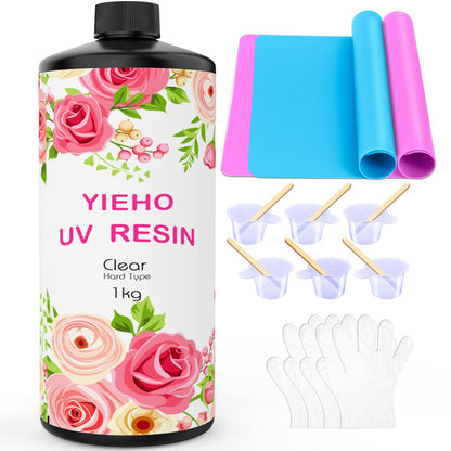 YIEHO 300g UV Resin Glue Crystal Clear, Hard UV Epoxy Resin for Crafting