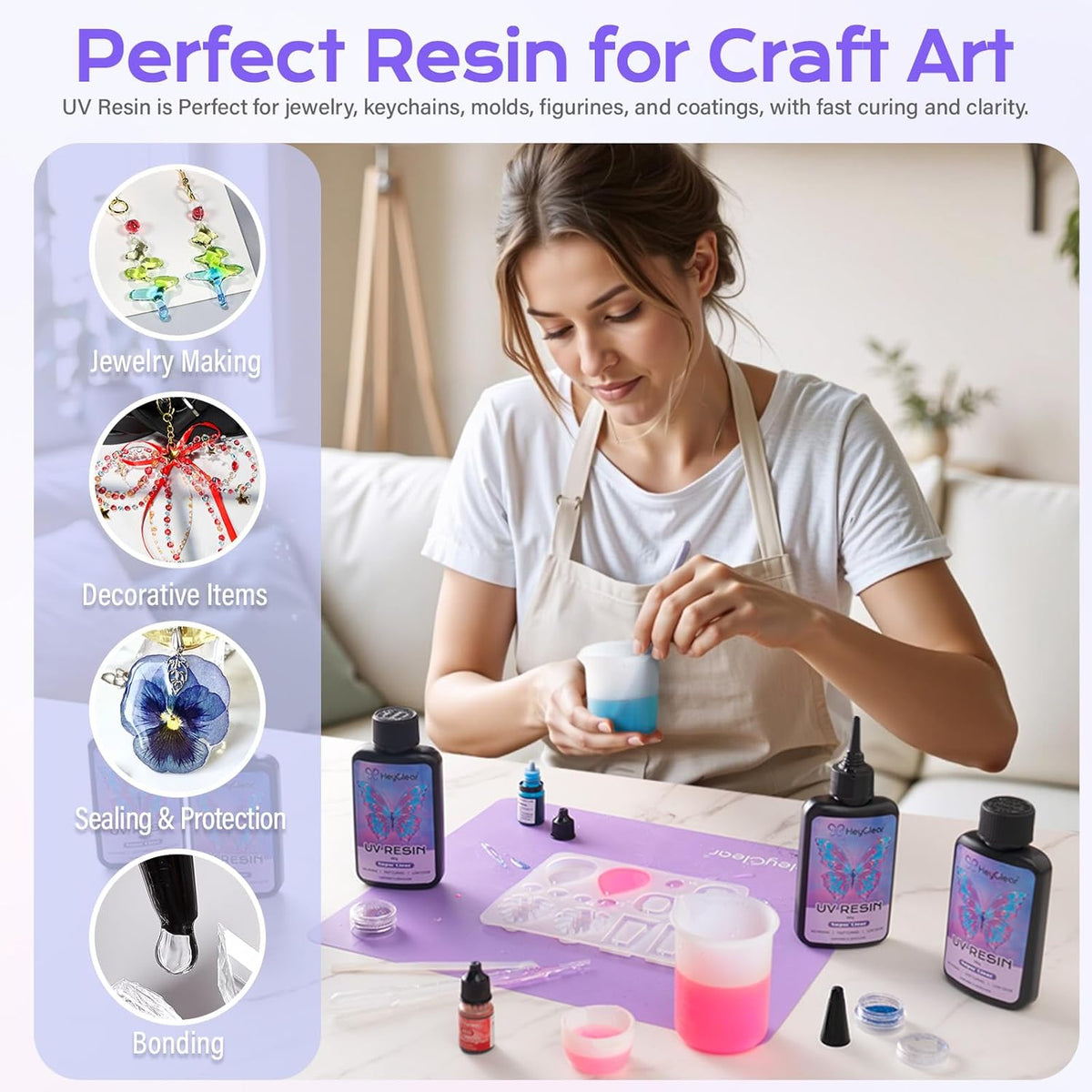 HeyClear UV Resin kit 300g Premixed UV Epoxy Resin Glue Cure for Crafts