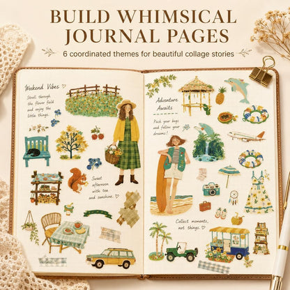 24 Sheets PET Die-Cut Stickers for Journaling, 6 Theme Packs