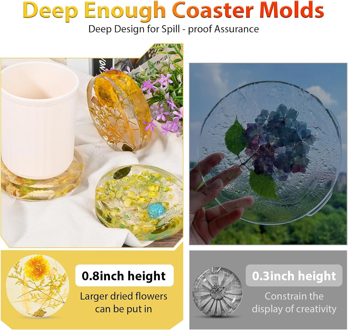 6 Cavity Deep Coaster Mold for Epoxy Resin, Flower Preserve
