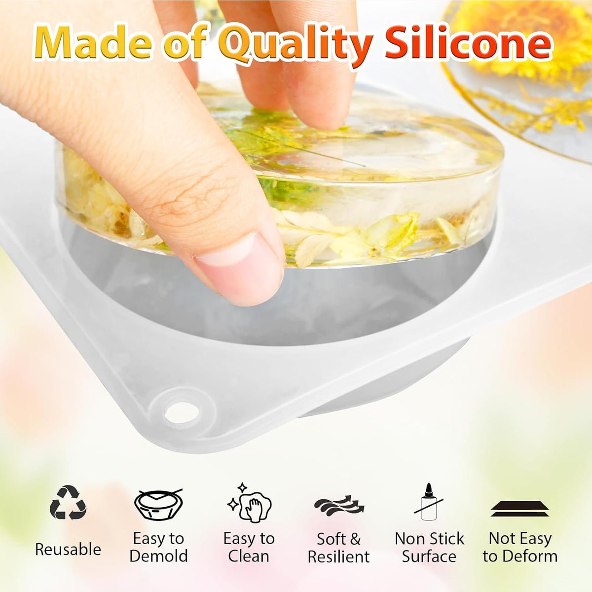 6 Cavity Deep Coaster Mold for Epoxy Resin, Flower Preserve