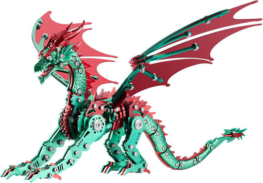 3D Model Kits for Adults,Metal Dragon Puzzle Building Set,Collectible Mechanical Engineering Crafts for Home Office Decoration & Gift（Red-Green）