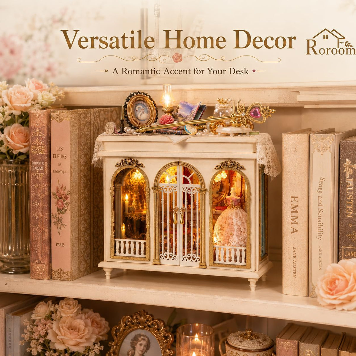 Roroom DIY Miniature House Kit, Dreamy Vanity Room Dollhouse Kit