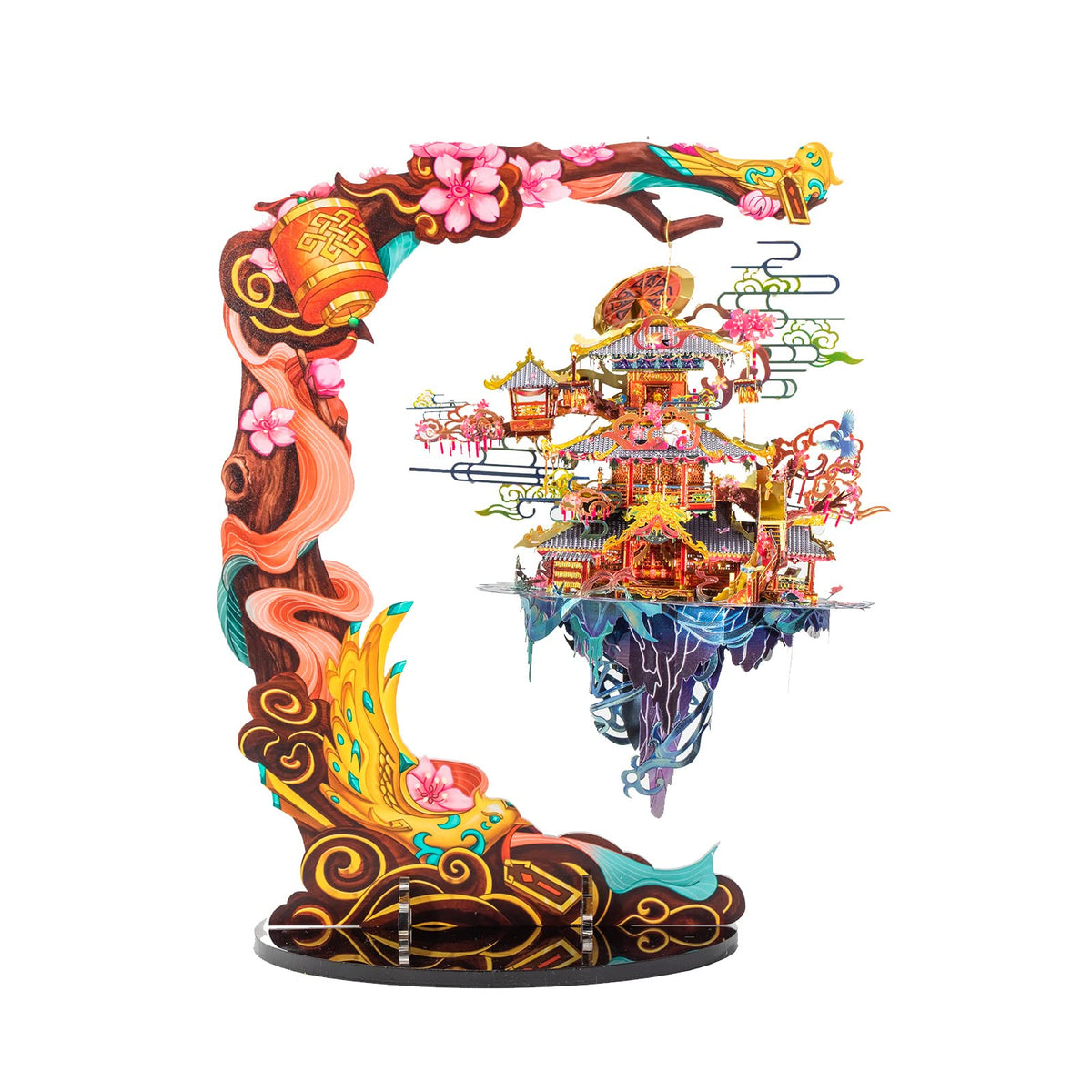 MU Moon Palace 3D Metal Puzzles for Adult to Build Assembling with Lighting Holder, Floating Building Craft Kit Mythical Island Model DIY Sets Metal Model Kits Building, Birthday Gift Home Desk Decor