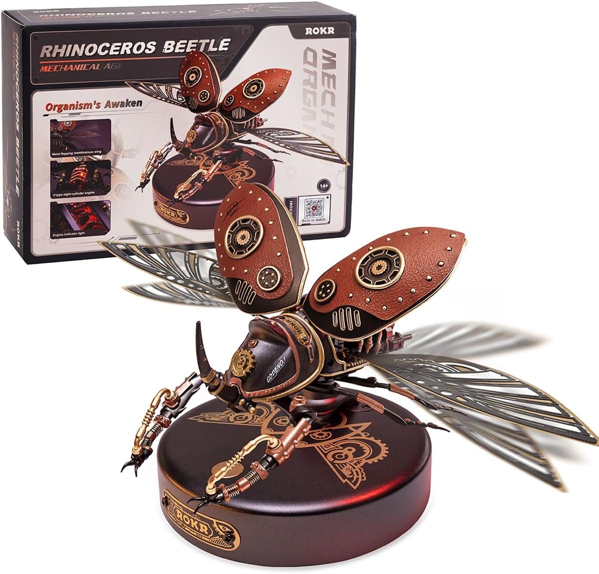ROKR 3D Puzzles for Adults Electric Insect Metal Model Building Kit Desk Toys Hobby Kit for Adults Gift for Teens (Rhinoceros Beetle)