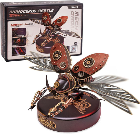 ROKR 3D Puzzles for Adults Electric Insect Metal Model Building Kit Desk Toys Hobby Kit for Adults Gift for Teens (Rhinoceros Beetle)