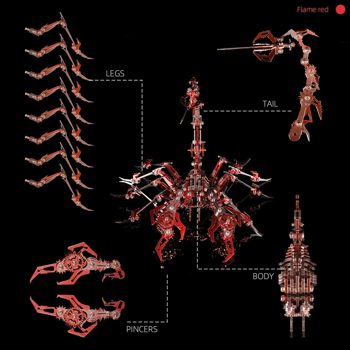 Mechanical Scorpion King Red 3D Metal Puzzle 3D Metal Model Kits DIY Mechanical Fine Assembly Model Toy Suitable for Adults and Teenagers, Enhance Hands-on Ability, Creative Decorations