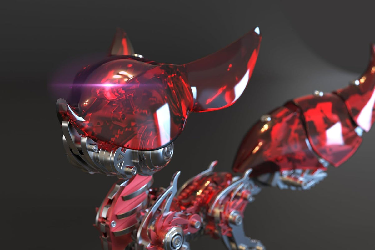 Mechanical Fox Model Kit | 3D Metal Puzzle for Adults | Articulated Alloy and Steel Construction | Movable Joints | LED Light | DIY Assembly Model | Display Ornament and Gift (Red)