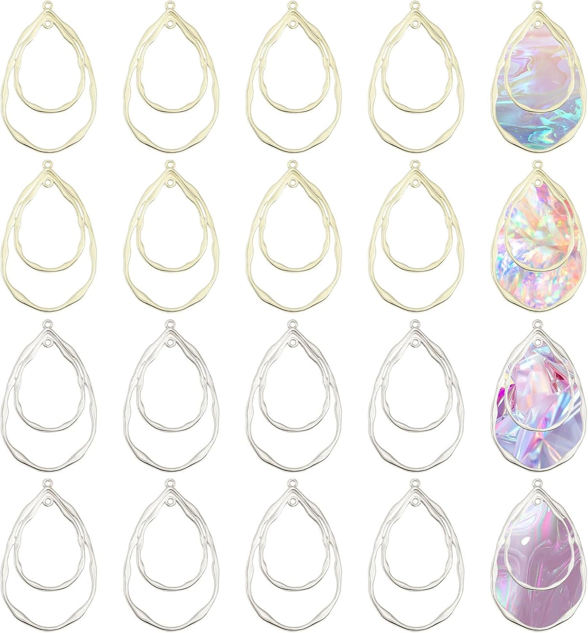 CHGCRAFT 20Pcs 2 Colors Teardrop Open Back Bezel Charms Pendants Zinc Alloy Pendants Bezel Blank Trays Geometric Hollow Frame Charms For DIY UV Resin Epoxy Resin Pressed Flower Jewelry Platinum Golden