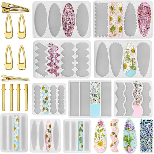 RESINWORLD Deep Hair Clip Silicone Molds with Accessories, Thick Hairpin Molds for Epoxy Resin Casting, UV Resin Jewelry Making Kit