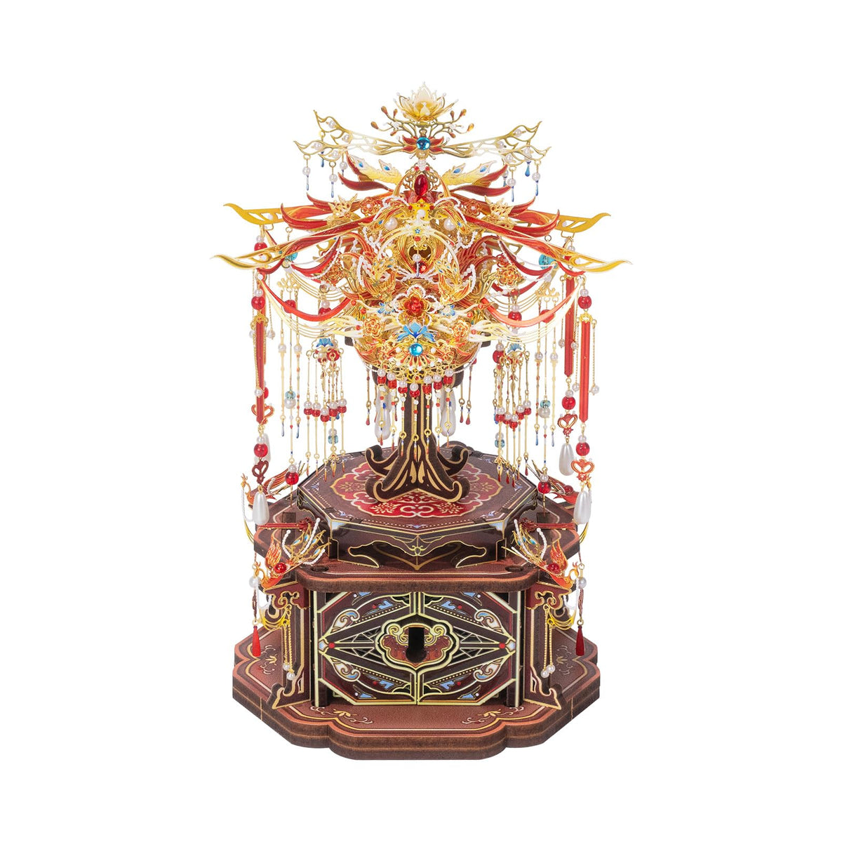 MU 3D Metal Puzzle Chinese Wedding Bridal Fan Models Kits Building 3D Wooden Puzzles Base, DIY Craft Work Miniature Building, Wedding Present Gifts Home Desk Decor