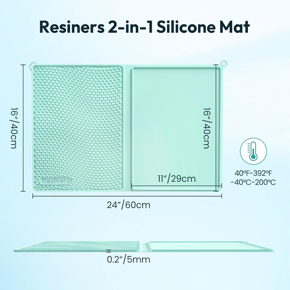 Resiners 2-in-1 Resin Silicone Mat, 16" x 24", Heat Resistant Craft Mat