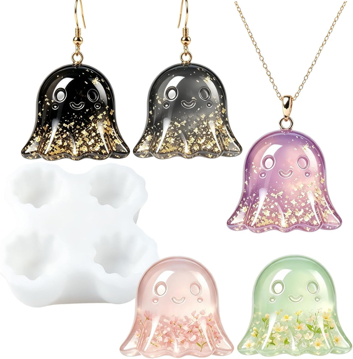 4‑Cavity Mini Ghost Epoxy Casting Mold for DIY Earrings Z0259