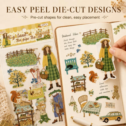 24 Sheets PET Die-Cut Stickers for Journaling, 6 Theme Packs