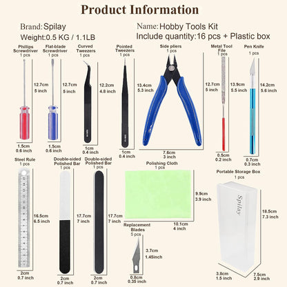 Spilay 16 Pcs Hobby Building Model DIY Tool Kit for Dollhouse Miniature