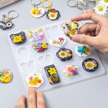 LET'S RESIN Keychain Resin Molds Silicone, 16 Cavity Pendant Casting Mold