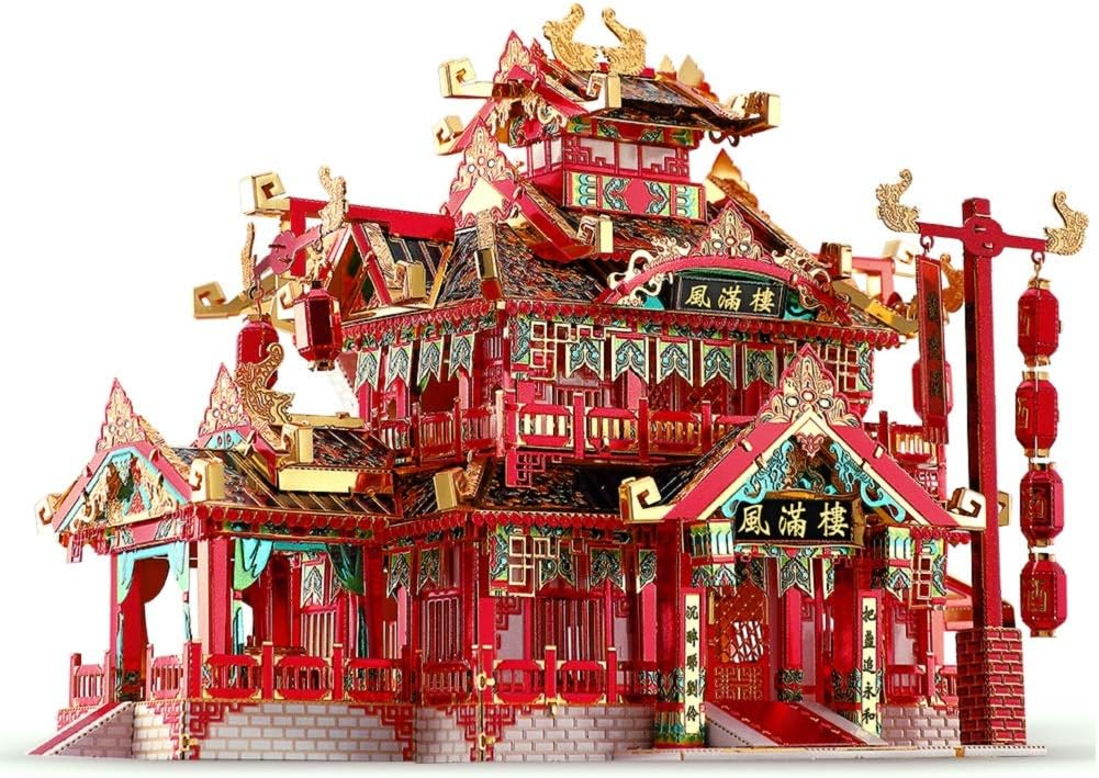 Piececool 3D Puzzles for Adults Metal Model Kits, Chinese Ancient Reataurant 3D Metal Puzzle, Traditional Architecture Building Puzzle DIY, Great Gift Idea-215 Pcs