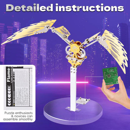 Flying Wings 3D Metal Puzzle Kit - Mechanical Biomimetic Wings with Micro Motor, DIY Kinetic Sculpture for Adults, Precision Electroplating Craftsmanship & Interactive STEM Model Gift（Red）