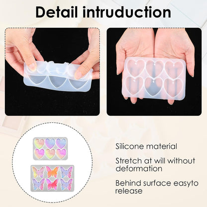 Butterfly Molds Silicone, 2 Pack Fondant Molds 6 Grids Epoxy Resin Mold with Hole Keychain Pendant Mold Heart Shape for DIY Crafts Jewelry Making