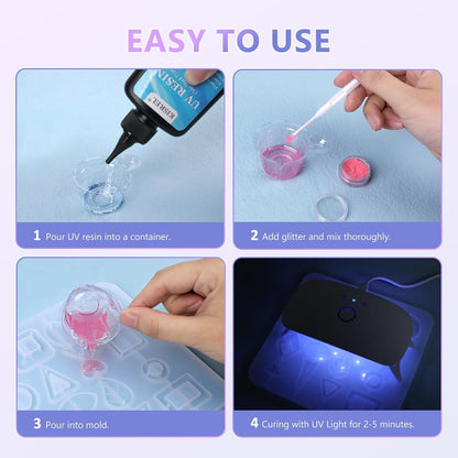 KISREL 200g UV Resin Kit with Light and Molds, Big 22 LED Beads Resin Kit