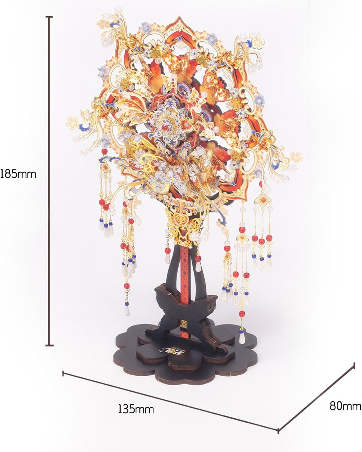 MU 3D Metal Puzzle Chinese Wedding Bridal Fan Models Kits Building 3D Wooden Puzzles Base, DIY Craft Work Miniature Building, Wedding Present Gifts Home Desk Decor