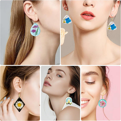 Roxjaejae 46 PCS Resin Earring Molds Silicone Kit, Resin Jewelry Making Kit with Built-in Holes for Earrings, Necklace, Pendants, Keychains
