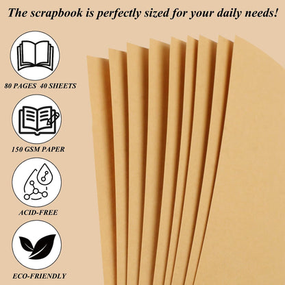 Joyberg Scrapbook 80 Pages, Scrapbooking Supplies 8 x 8 In, junk journal Album Suitable for Album Memory Book Wedding, Anniversary Family, DIY Craft Projects (Brown)