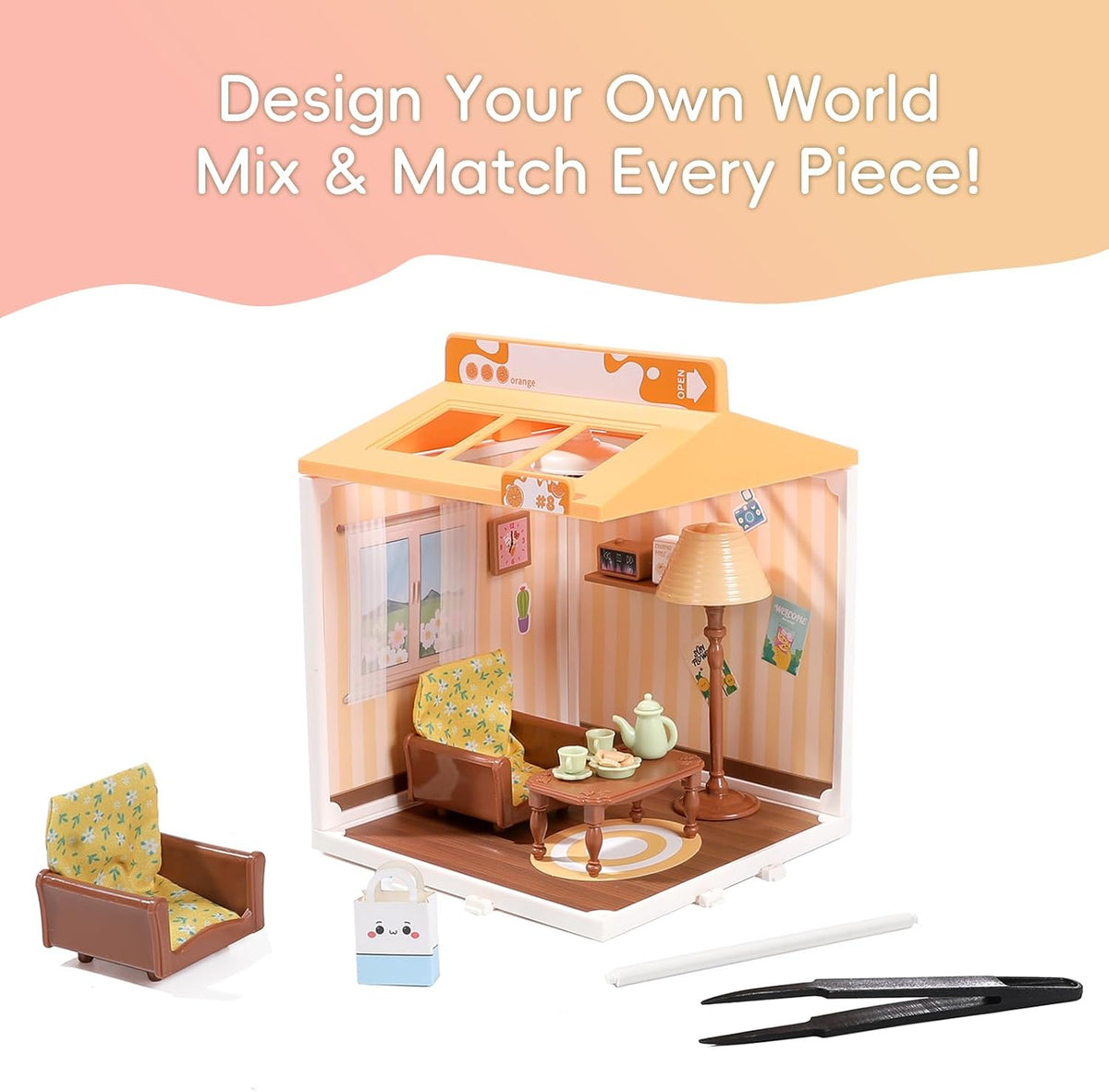DIY Miniature House Play Kit for Beginners, Playhouse Toys for Boys and Girls, Home Scene Toys, Suitable for Children Aged 345678, immersive Experience of Life Scenes (Sunny Hugs Living Room)