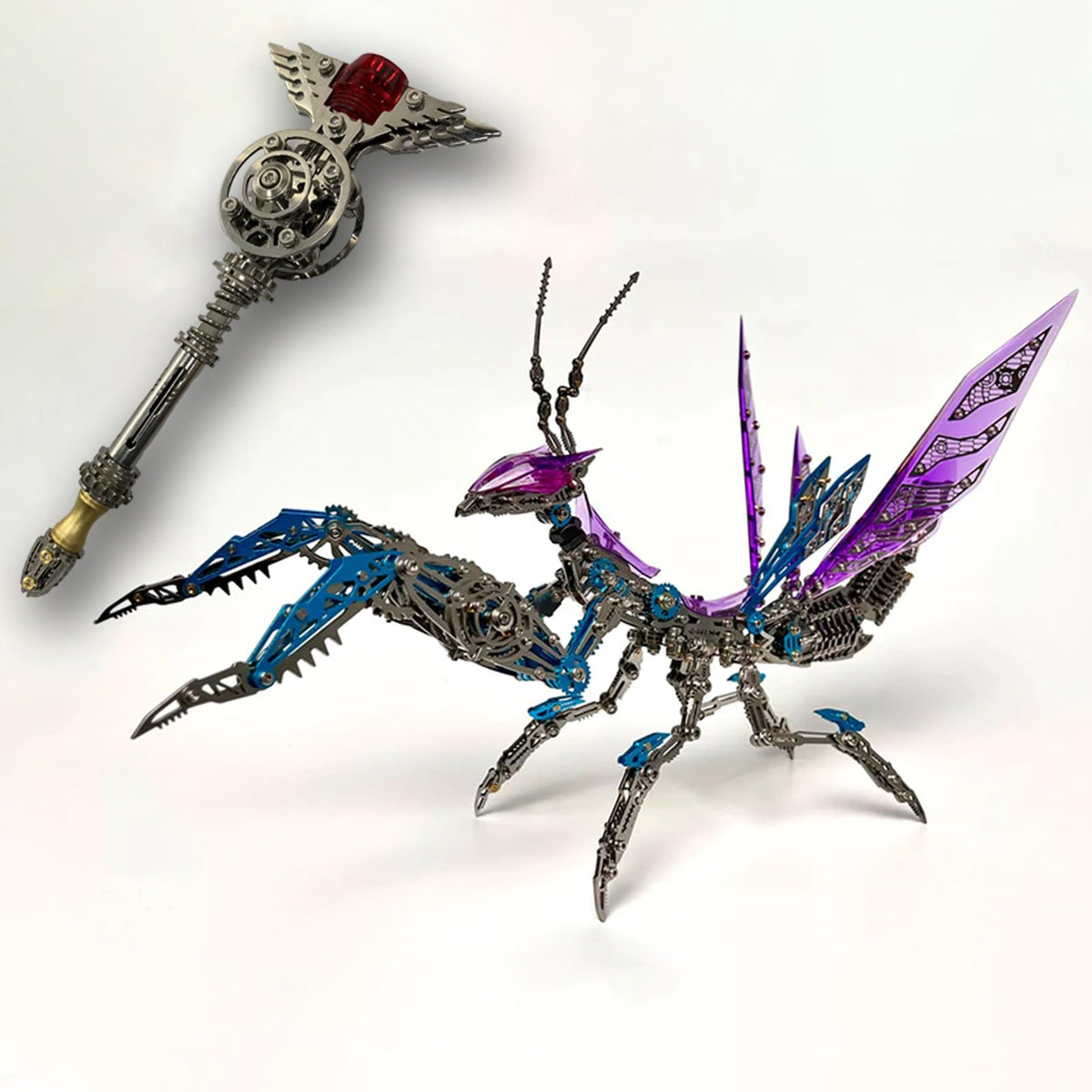 Metalkitor 3D Metal Puzzles for Adults, Giant Mantis Model Kit - Steampunk DIY Ornament - Assembly Jigsaw Crafts Brain Teaser - Perfect Room Decor and Gift Choice(1200+PCS, Purple)
