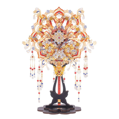 MU 3D Metal Puzzle Chinese Wedding Bridal Fan Models Kits Building 3D Wooden Puzzles Base, DIY Craft Work Miniature Building, Wedding Present Gifts Home Desk Decor
