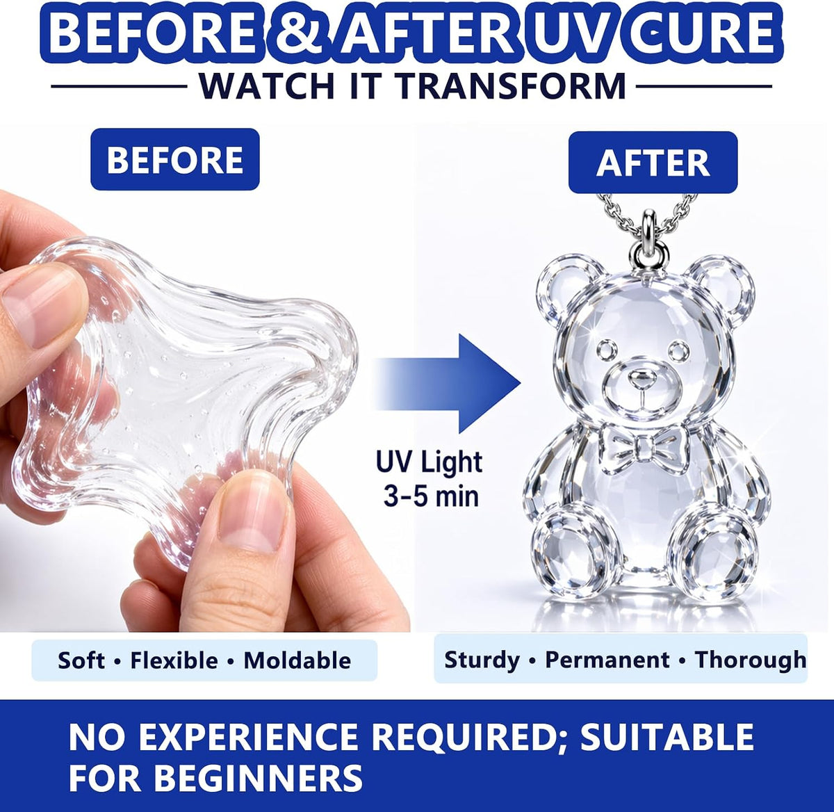 3.5 oz UV Clay Clear Polymer Resin for 3D Crafts, DIY Jewelry Making, Silicone Molds, UV Curing, Crystal Clear Casting, Miniature Art, and Handmade Resin Projects