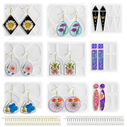 Roxjaejae 46 PCS Resin Earring Molds Silicone Kit, Resin Jewelry Making Kit with Built-in Holes for Earrings, Necklace, Pendants, Keychains