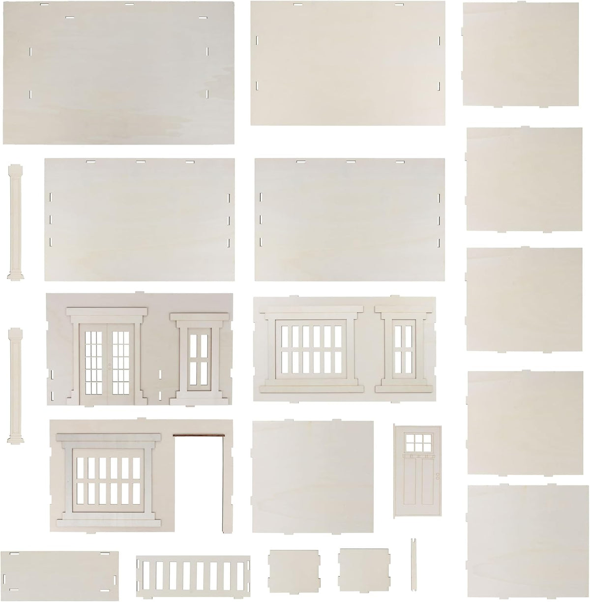 Make Market DIY Miniature Townhome Kit, 1:12 Scale Unfinished Plywood House, Natural, 30" Height, 21-Piece Set