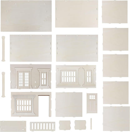 Make Market DIY Miniature Townhome Kit, 1:12 Scale Unfinished Plywood House, Natural, 30" Height, 21-Piece Set