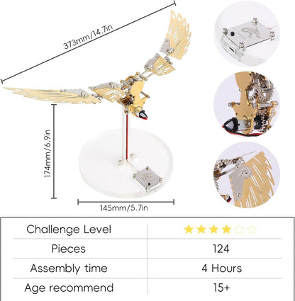 Flying Wings 3D Metal Puzzle Kit - Mechanical Biomimetic Wings with Micro Motor, DIY Kinetic Sculpture for Adults, Precision Electroplating Craftsmanship & Interactive STEM Model Gift（Red）