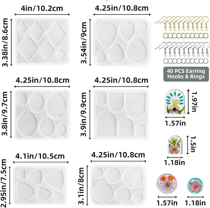 Roxjaejae 46 PCS Resin Earring Molds Silicone Kit, Resin Jewelry Making Kit with Built-in Holes for Earrings, Necklace, Pendants, Keychains