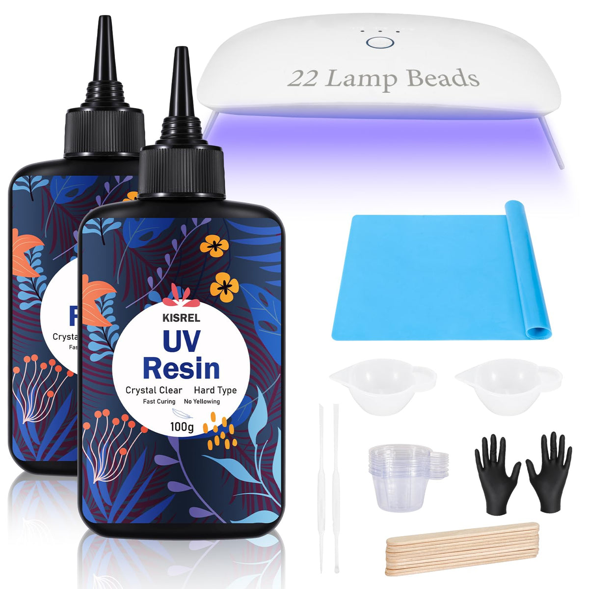KISREL UV Resin Kit with Light, 200g Hard Type Clear UV Resin and UV Light