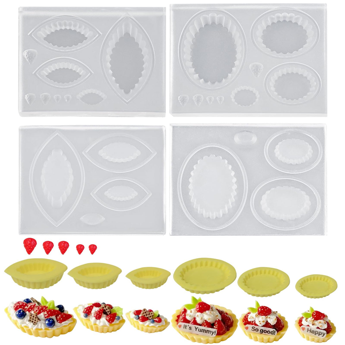 4Pcs Mini Plate and Mini Jar Resin Silicone Molds Set 3D Tiny Cute Plate Jar Epoxy Casting Molds DIY Micro Resin Dollhouse Kitchen Miniatures Landscape Decor