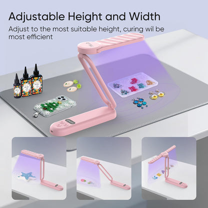 PPESULK 34 LEDs Cordless UV Light for Resin, Fast Curing Foldable UV Resin Lamp with LCD Timer Display, Rechargeable 3000mAh UV Lamp for Jewelry Making, Resin Molds & DIY Resin Crafts (Pink)