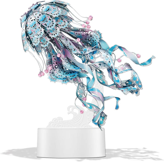 Piececool 3D Puzzles for Adults, Jellyfish Night Light with USB Plug, Ocean Animals 3D Metal Model Building Kits, Hobbies DIY Assembling Arts and Crafts