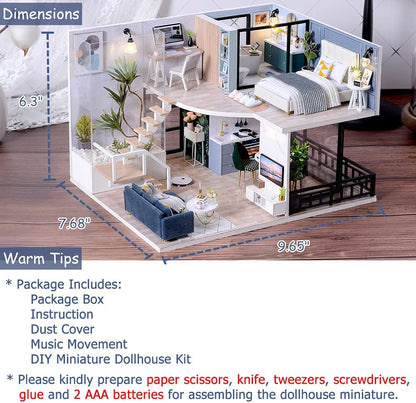 DIY Miniature Dollhouse Kit with Furniture Plus Dust Proof & Music Movement