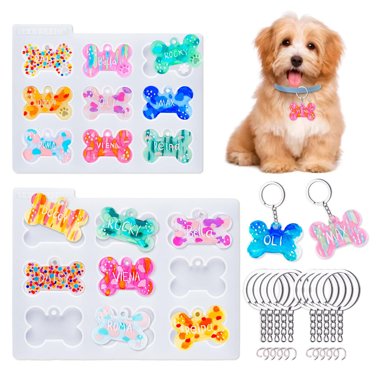 LET'S RESIN Keychain Resin Molds Silicone, 16 Cavity Pendant Casting Mold