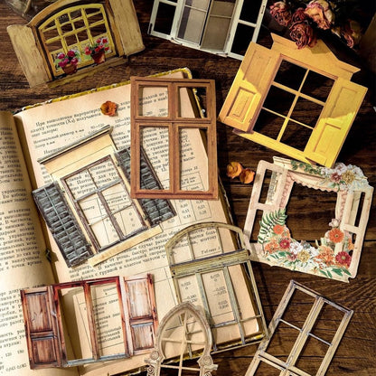 60 Pcs Window Frame Scrapbook Stickers for Junk Journal Card Making Collage Photo Album Handmade DIY Paper Craft Decoration, Hollow Cutout, 60 Patterns